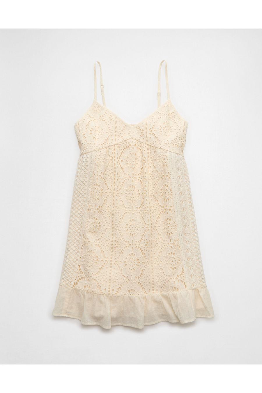 AE V-Neck Eyelet Embroidered Mini Dress Women's Cream by AMERICAN EAGLE