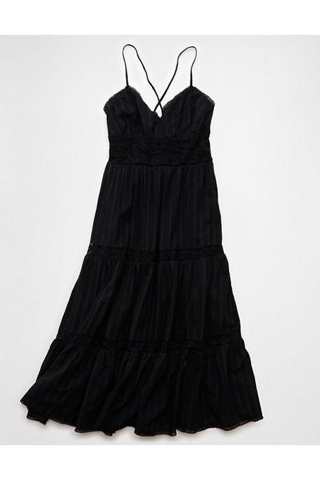 AE V-Neck Lace Tiered Maxi Dress Women's Black by AMERICAN EAGLE