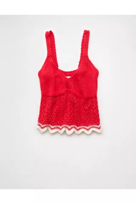 AE V-Neck Pointelle Scalloped Crochet Tank Top Women's Cherry by AMERICAN EAGLE AE V-Neck Pointelle Scalloped Crochet Tank Top Women's Cherry by AMERICAN EAGLE