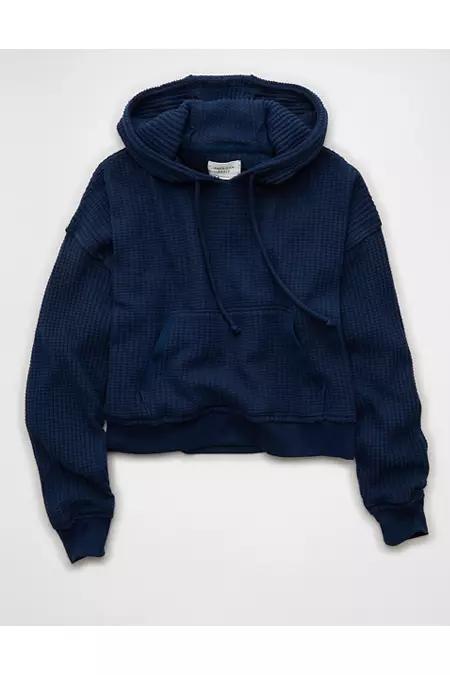 AE Waffle Fleece Hoodie Women's Dark Indigo by AMERICAN EAGLE