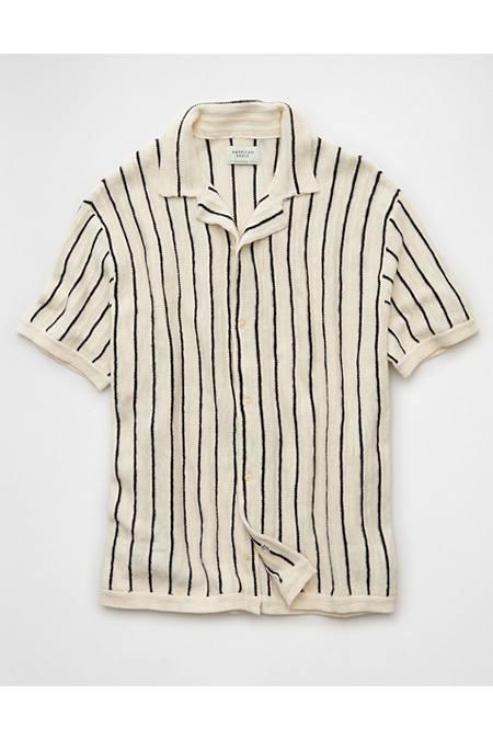 AE Weekend Pinstripe Button-Up Sweater Polo Shirt Men's Empire Cream by AMERICAN EAGLE AE Weekend Pinstripe Button-Up Sweater Polo Shirt Men's Empire Cream by AMERICAN EAGLE