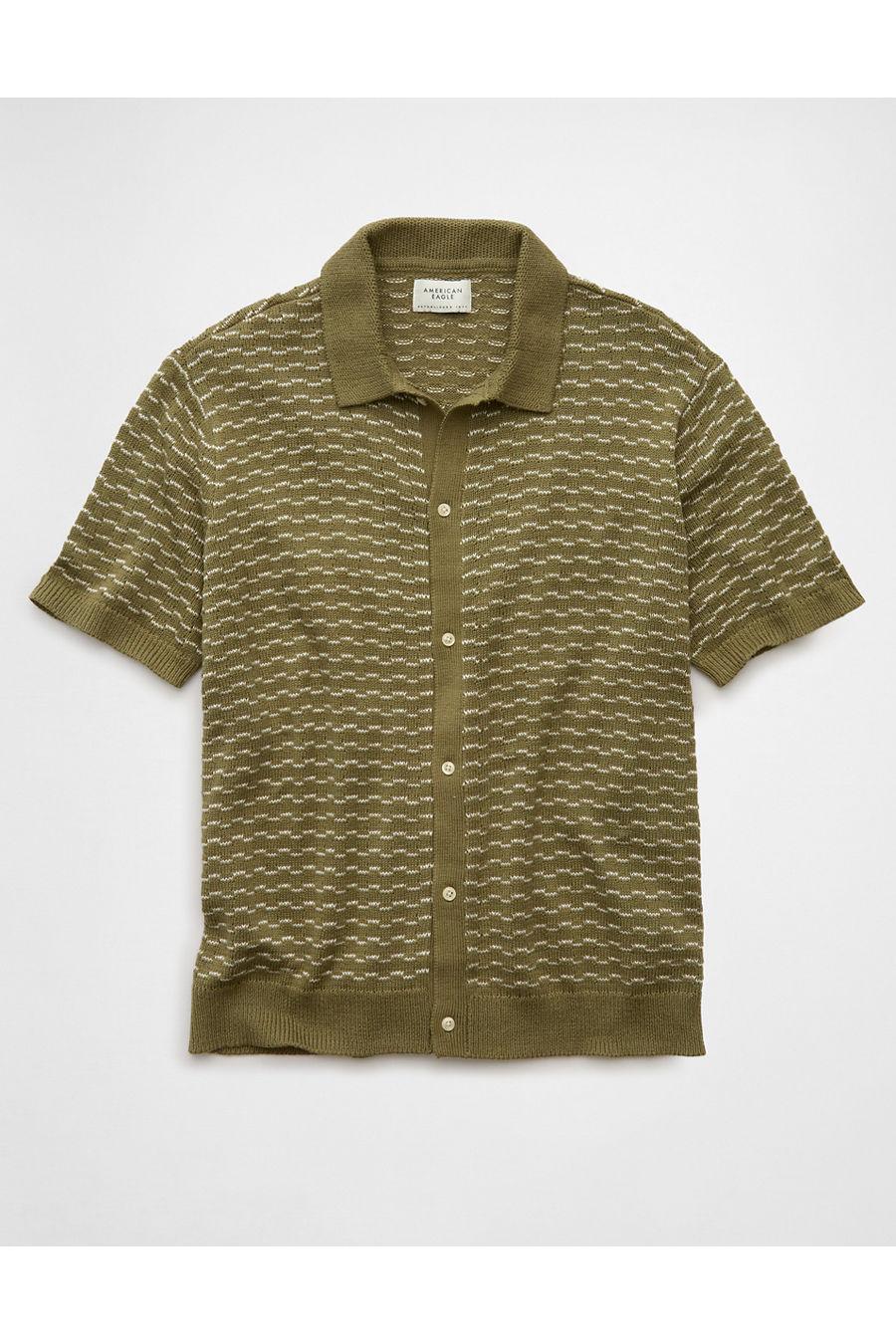 AE Weekend Striped Button-Up Sweater Polo Shirt Men's Bright Green by AMERICAN EAGLE AE Weekend Striped Button-Up Sweater Polo Shirt Men's Bright Green by AMERICAN EAGLE