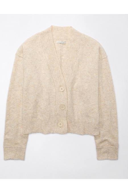 AE Whoa So Soft Cropped Button-Front Cardigan Women's Tan S by AMERICAN EAGLE