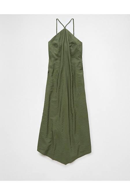 AE Y-Neck Halter Midi Dress Women's Olive XL by AMERICAN EAGLE