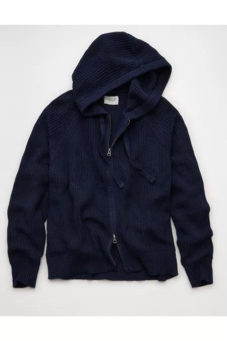 AE Zip-Up Shaker Stitch Sweater Hoodie Men's Navy by AMERICAN EAGLE