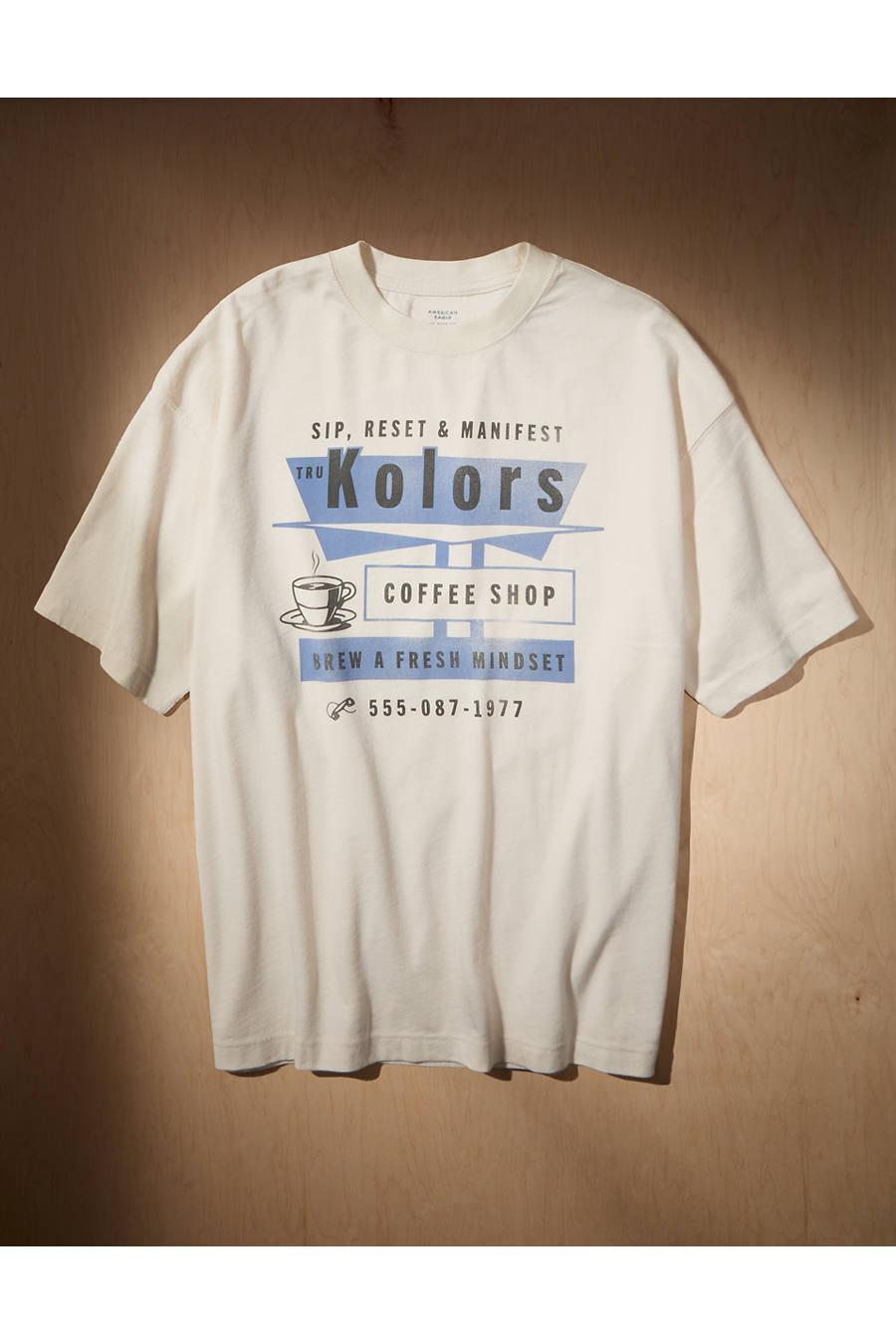 AE x Tru Kolors Coffee Shop Graphic T-Shirt Men's Cream by AMERICAN EAGLE