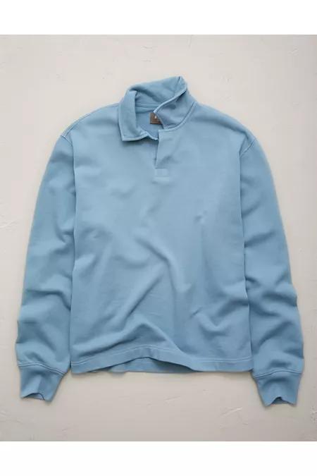 AE77 Long-Sleeve Terry Fleece Polo Shirt NULL Blue by AMERICAN EAGLE