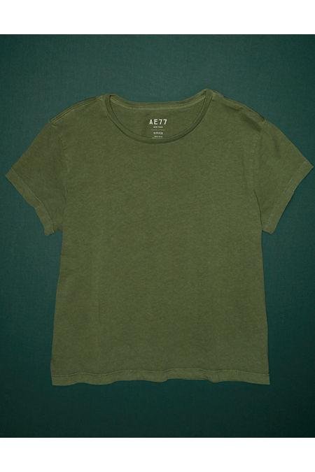 AE77 Premium Boxy Cropped Crewneck Tee NULL Olive S by AMERICAN EAGLE