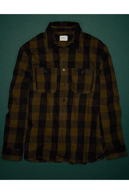 AE77 Premium Flannel Shirt NULL Olive S by AMERICAN EAGLE