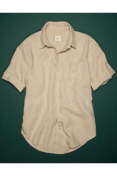 AE77 Premium Linen Boyfriend Button-Up Shirt NULL Natural M by AMERICAN EAGLE