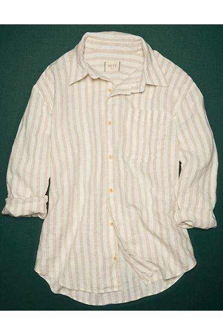 AE77 Premium Linen Long-Sleeve Boyfriend Button-Up Shirt NULL Natural XS by AMERICAN EAGLE