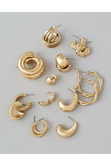 AEO Hoop Earrings 9-Pack Women's Gold One Size by AMERICAN EAGLE