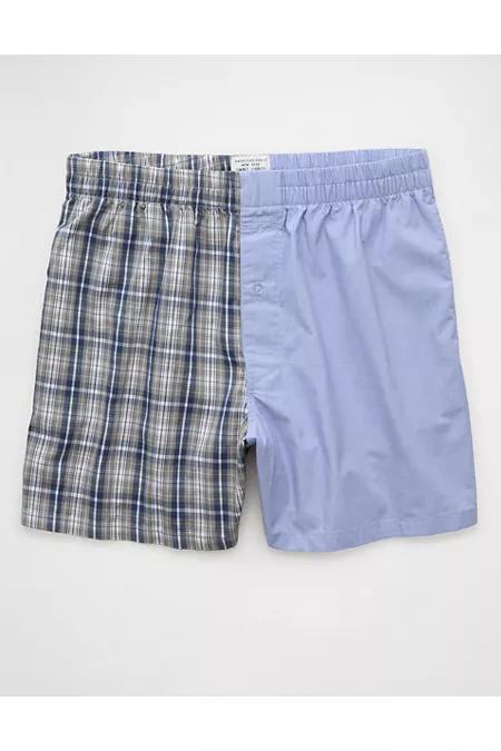 AEO Men's Plaid Stretch Poplin Pocket Boxer Short Men's Blue Powder by AMERICAN EAGLE