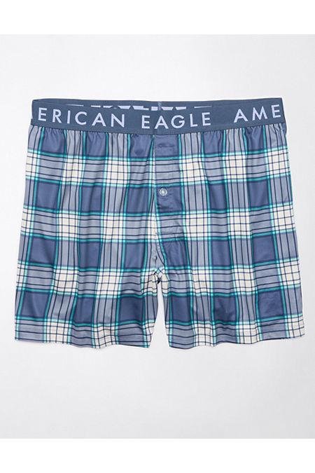 AEO Plaid Ultra Soft Pocket Boxer Short Men's Classic Blue S by AMERICAN EAGLE