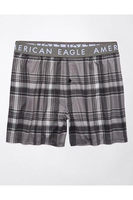 AEO Plaid Ultra Soft Pocket Boxer Short Men's Gray S by AMERICAN EAGLE