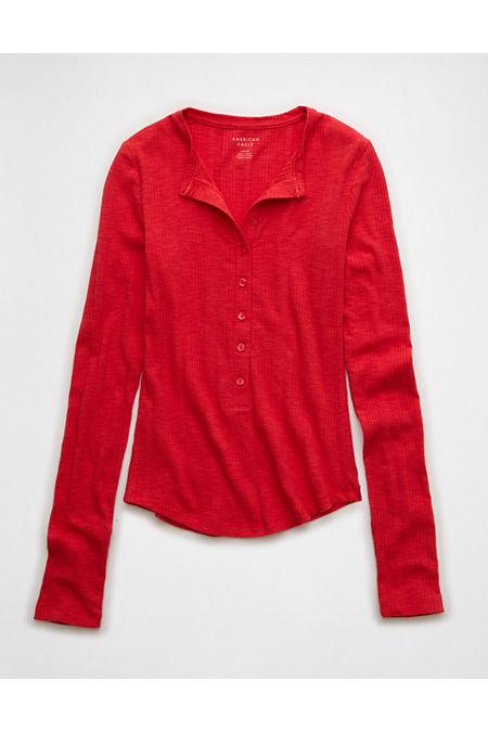 AEong Sleeve Henley T-Shirt Women's Cherry by AMERICAN EAGLE