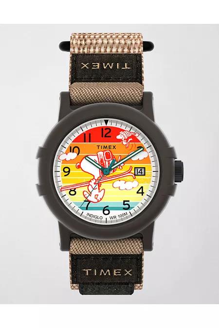Timex x PeanutsÂ® Camper Ski 38mm Fabric Strap Watch Men's Brown by AMERICAN EAGLE