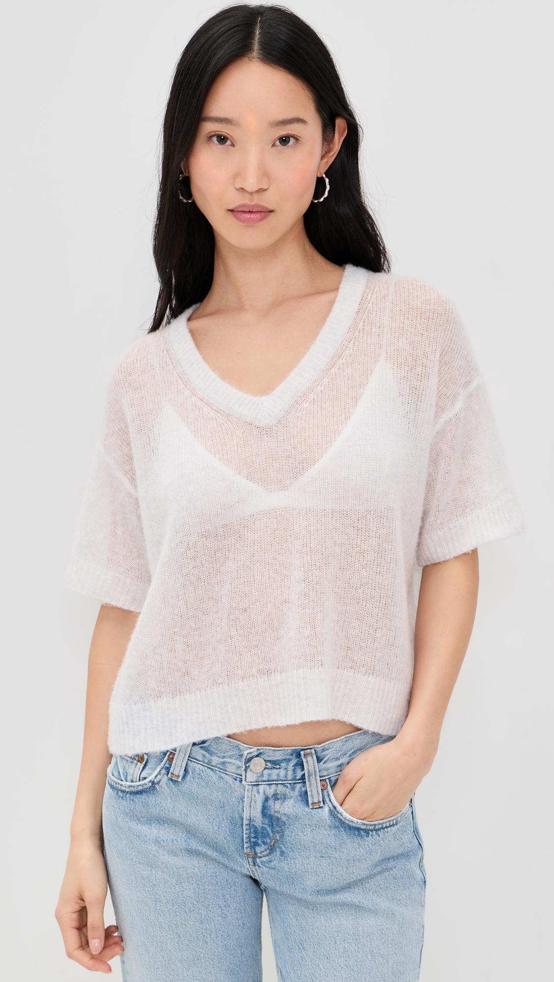 Cashmere Short Sleeve V Neck Tee by AMERICAN VINTAGE