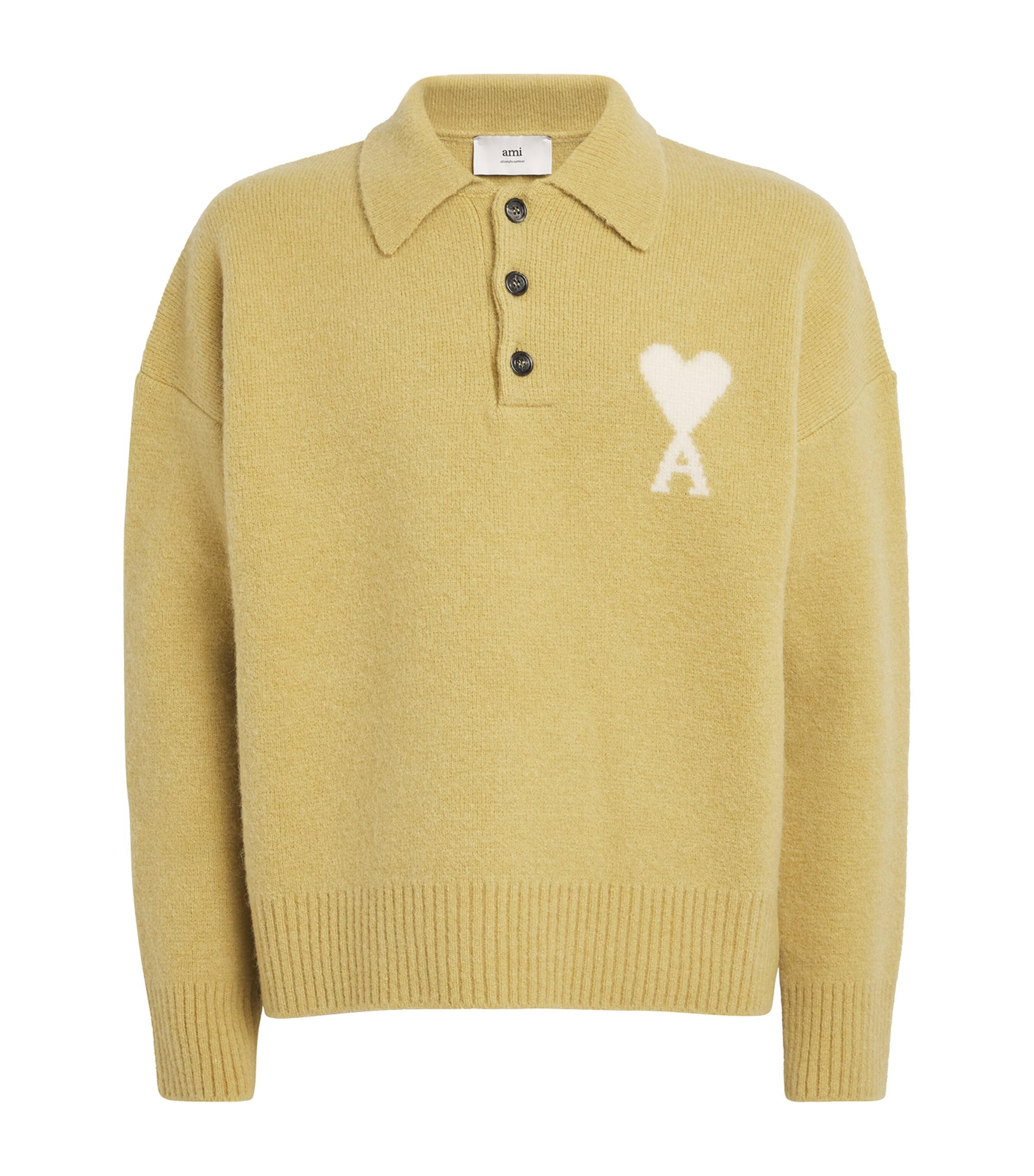 AMI Paris Alpaca-Blend Ami de Coeur Polo Sweater by AMI AMI Paris Alpaca-Blend Ami de Coeur Polo Sweater by AMI
