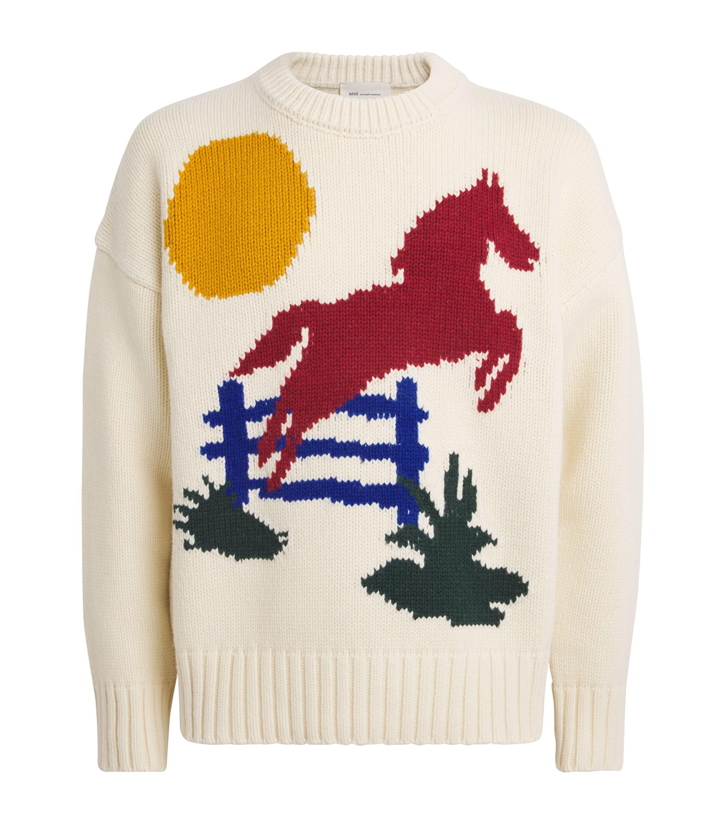 AMI Paris Wool-Blend Horse Intarsia Sweater by AMI
