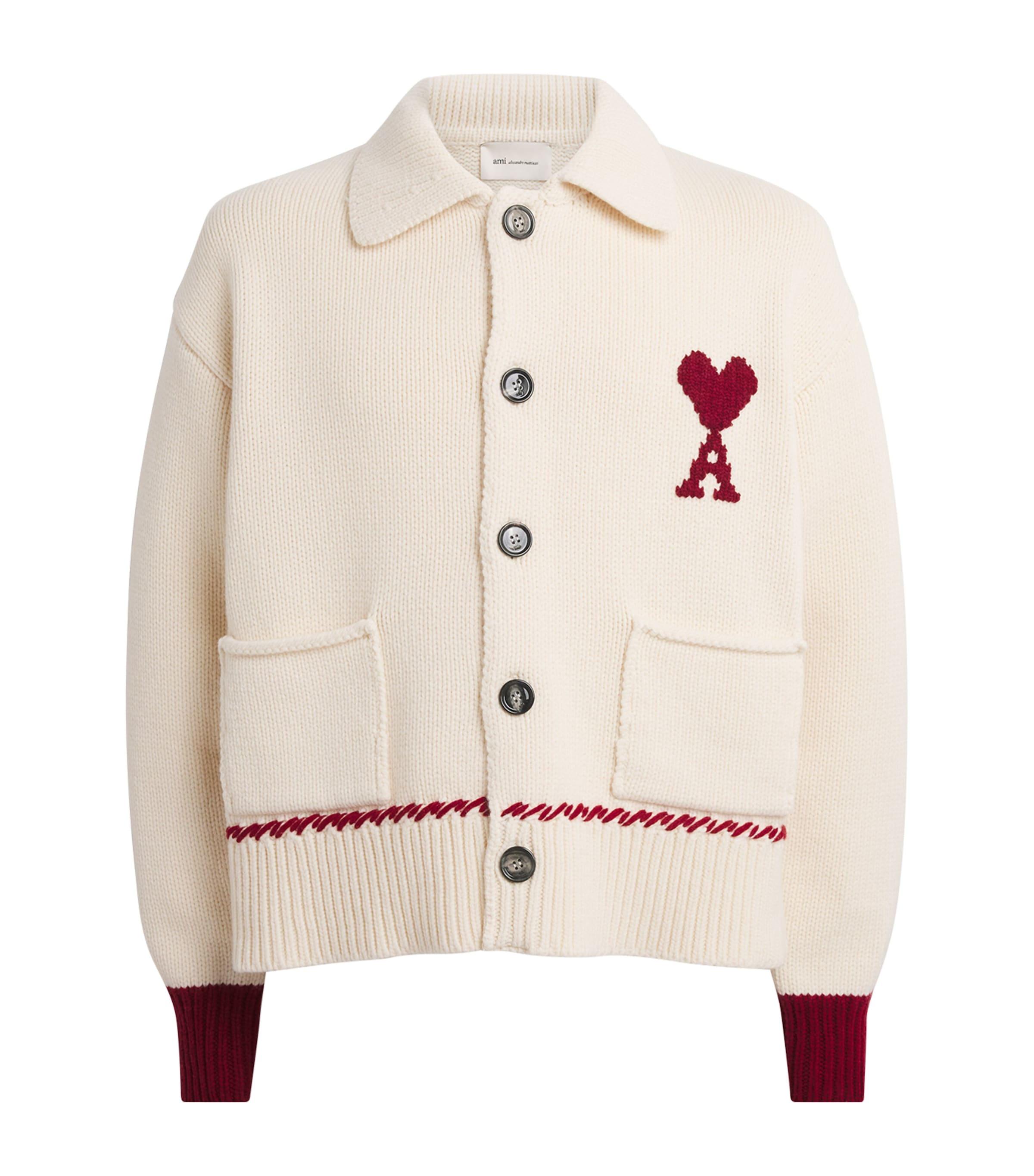 AMI Paris Wool-Blend Whipstitch Polo Cardigan by AMI