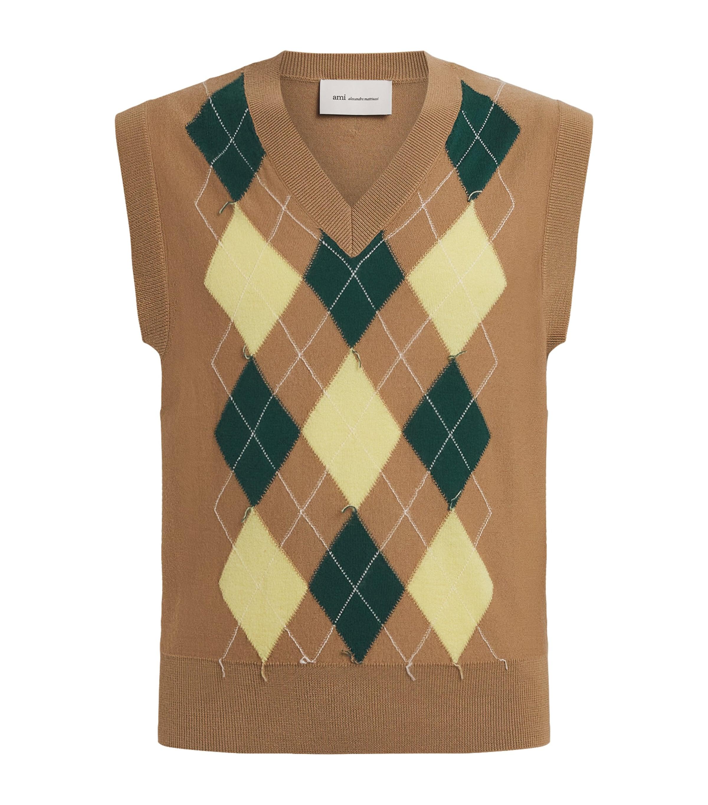 AMI Paris Wool-Cotton Argyle Sweater Vest by AMI
