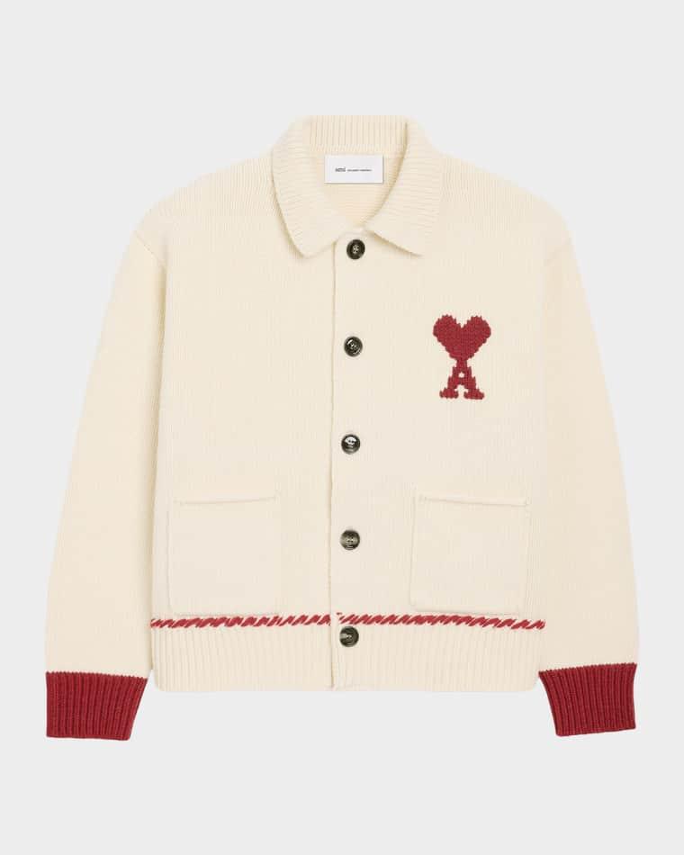 Ami De Coeur Embroidered Collared Cardigan by AMI