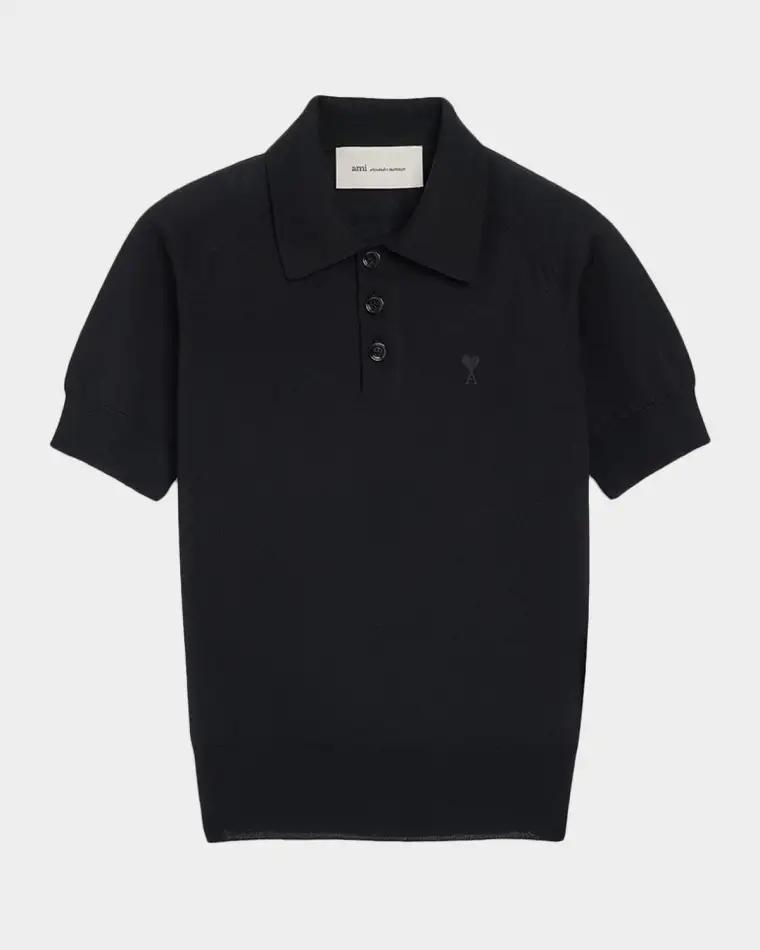 Ami De Coeur Short-Sleeve Wool Polo Top by AMI