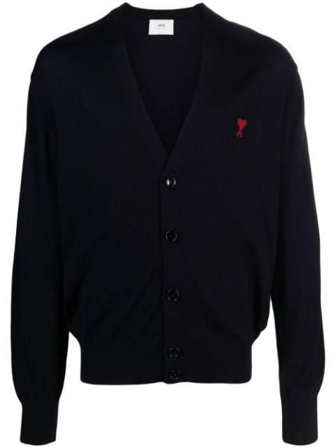 Ami De Coeur-embroidered merino cardigan by AMI