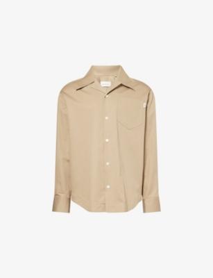 Ami Logo-Patch Long-Sleeve Camp Collar Wide Cotton Shirt by AMI