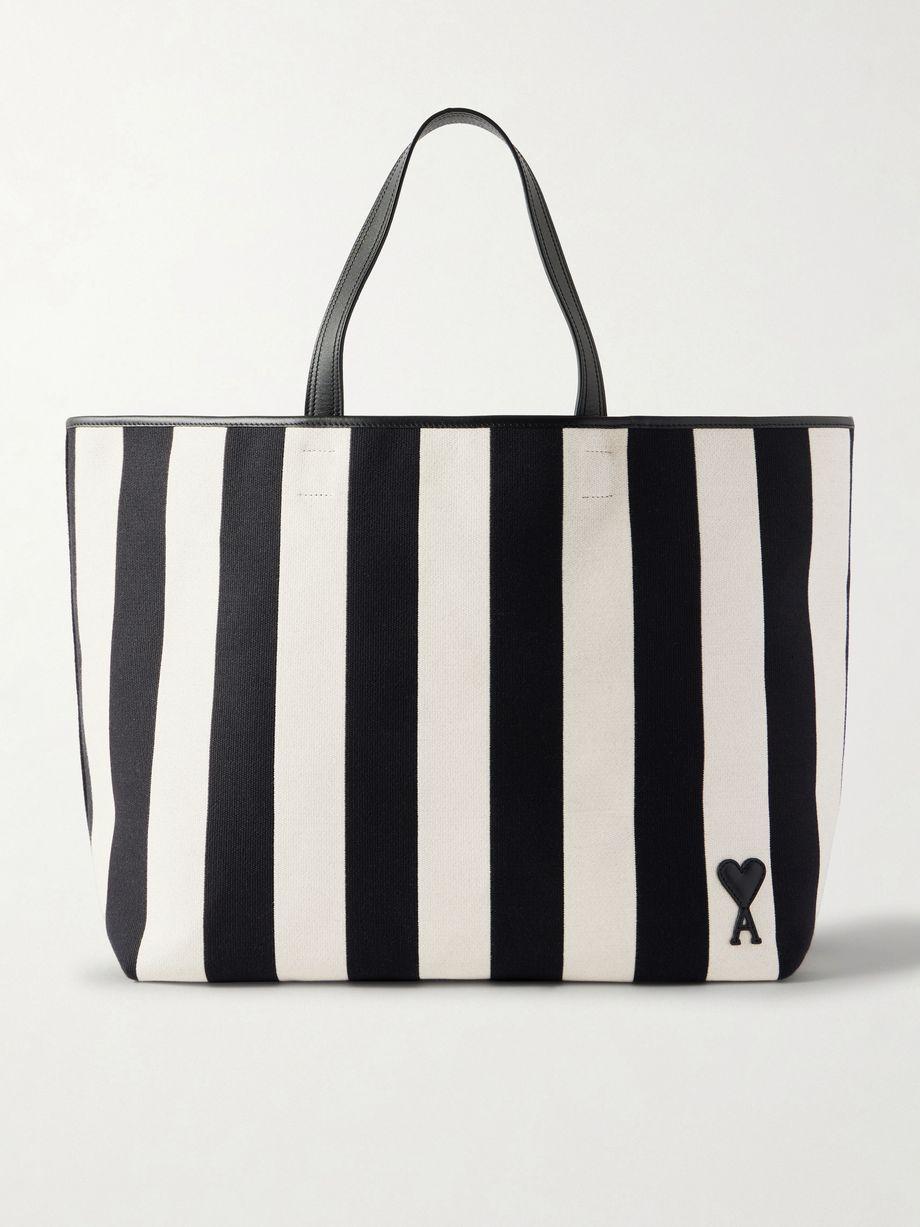Ami de Coeur striped leather-trimmed cotton-canvas tote by AMI