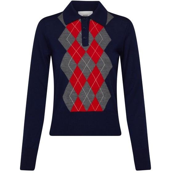 Argyle sweater with button collar by AMI