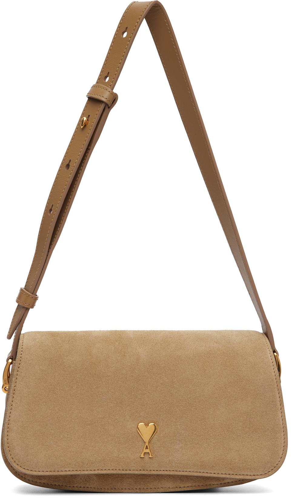 Beige Calfskin Leather Paris Paris Shoulder Bag by AMI