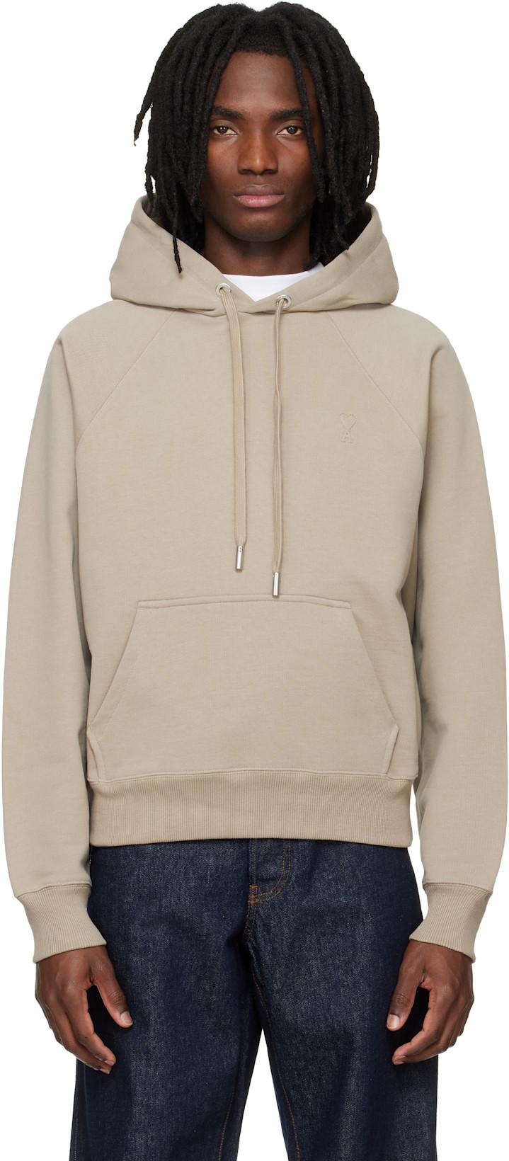 Beige Cotton Embossed Ami de Coeur Hoodie by AMI