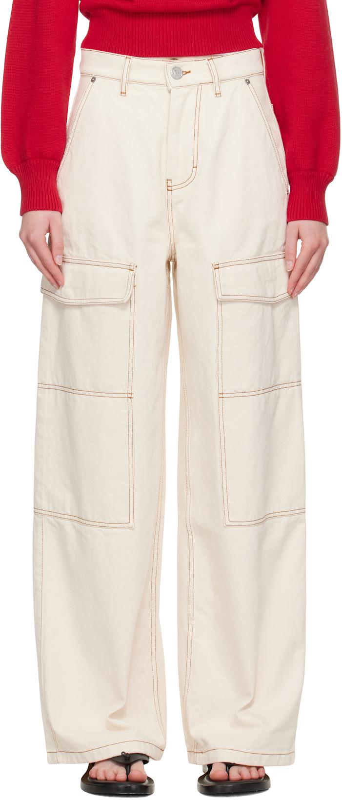 Beige Cotton Wide Fit Denim Cargo Pants by AMI