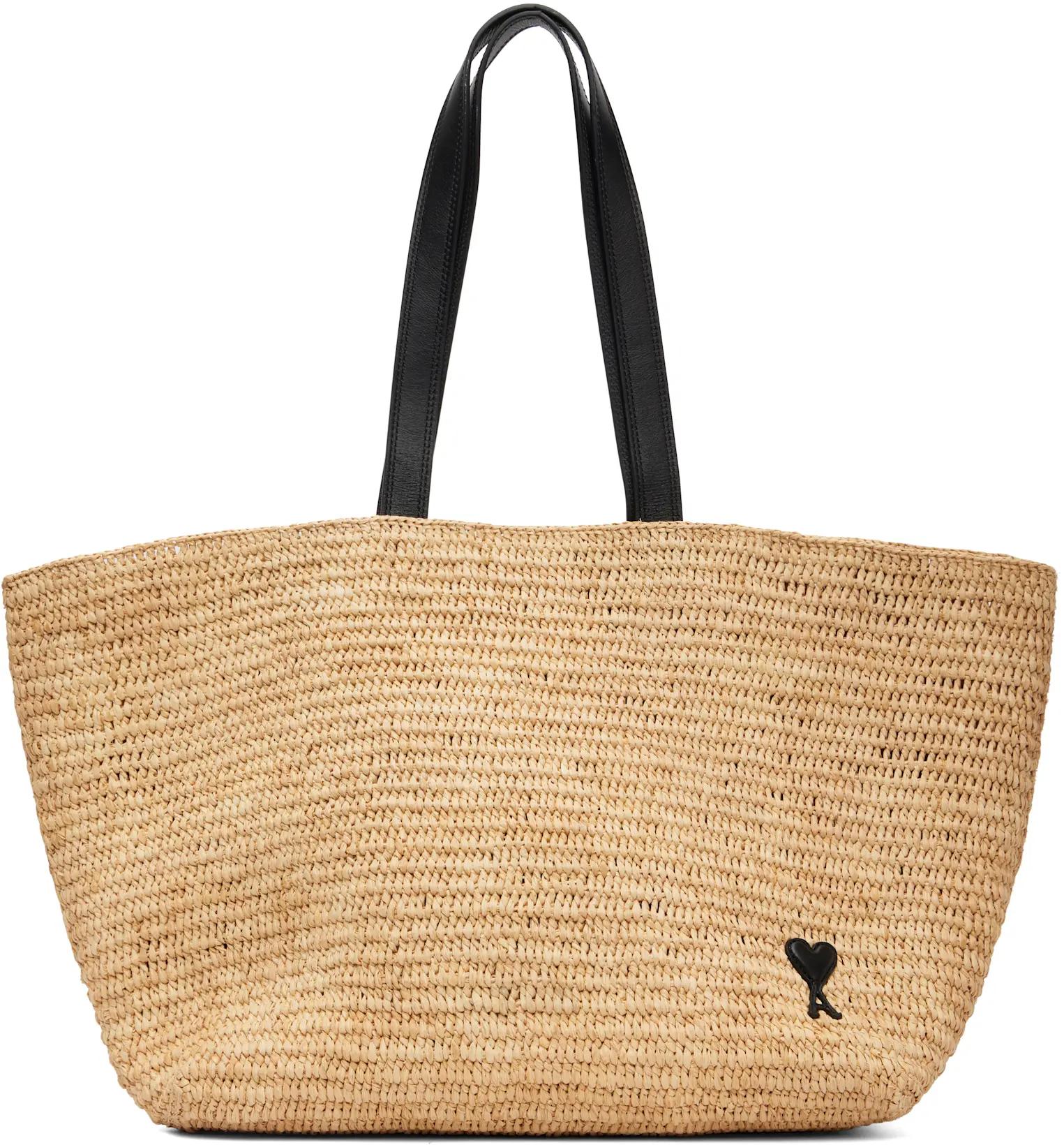 Beige Natural Raffia Ami de Coeur Tote by AMI