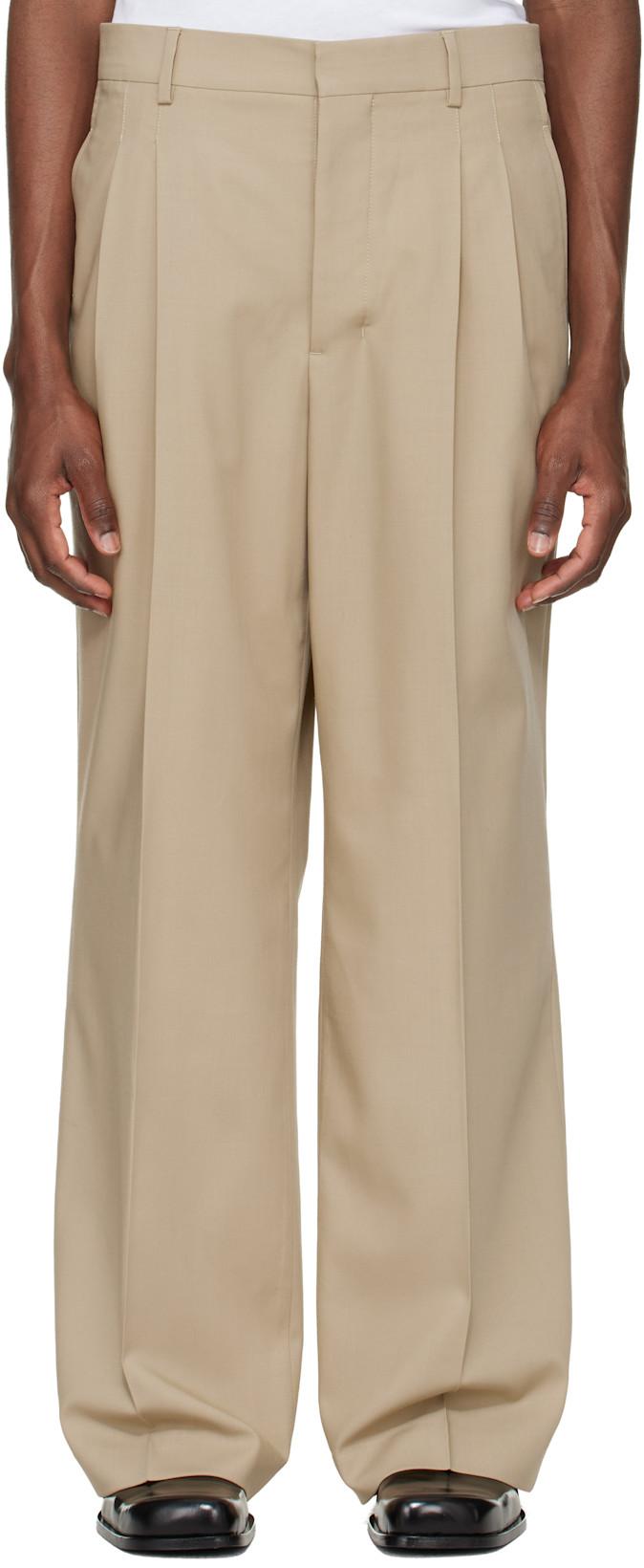 Beige New Wool Low Waist Wide Trousers by AMI