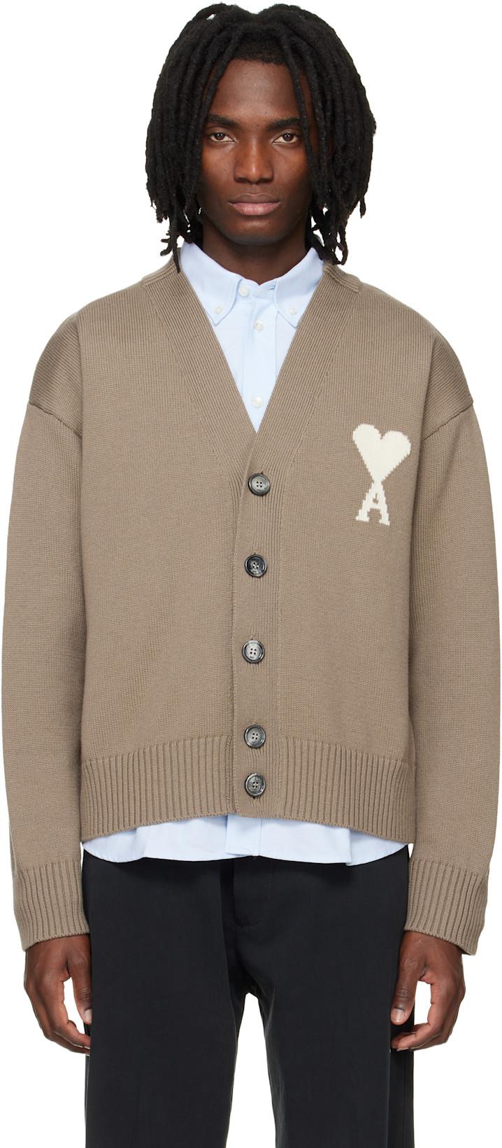 Beige Wool Ami de Coeur Cardigan by AMI