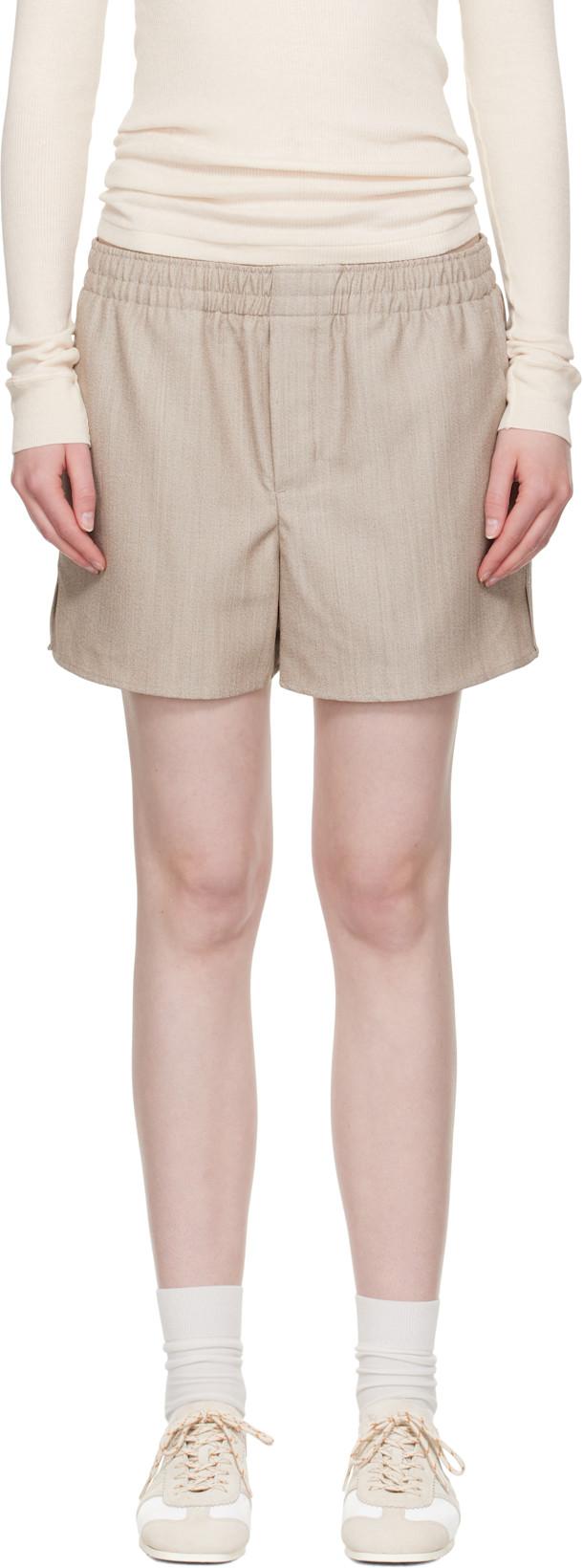 Beige Wool Elasticated Shorts by AMI