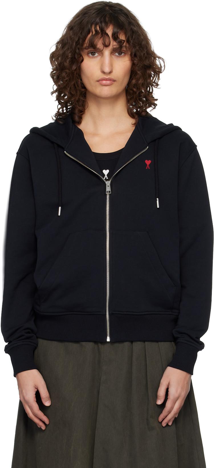 Black Ami de Coeur Zipped Hoodie by AMI