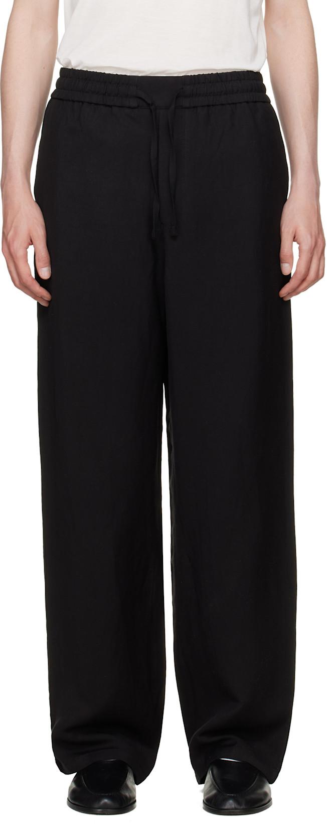 Black Blended Linen Elasticated Waist Trousers by AMI