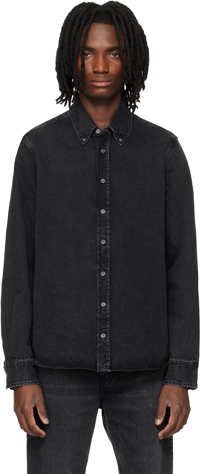 Black Cotton Ami De Coeur Denim Shirt by AMI
