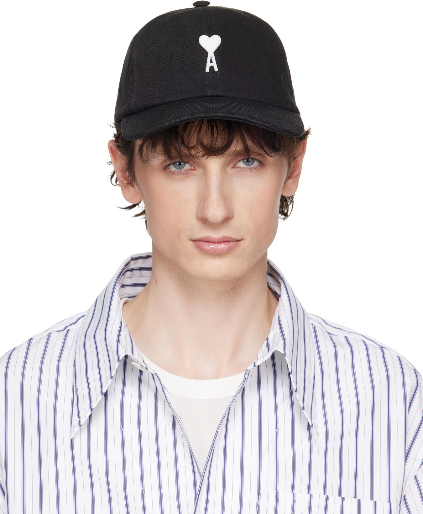 Black Cotton 'Ami de Coeur' Felt Patch Cap by AMI