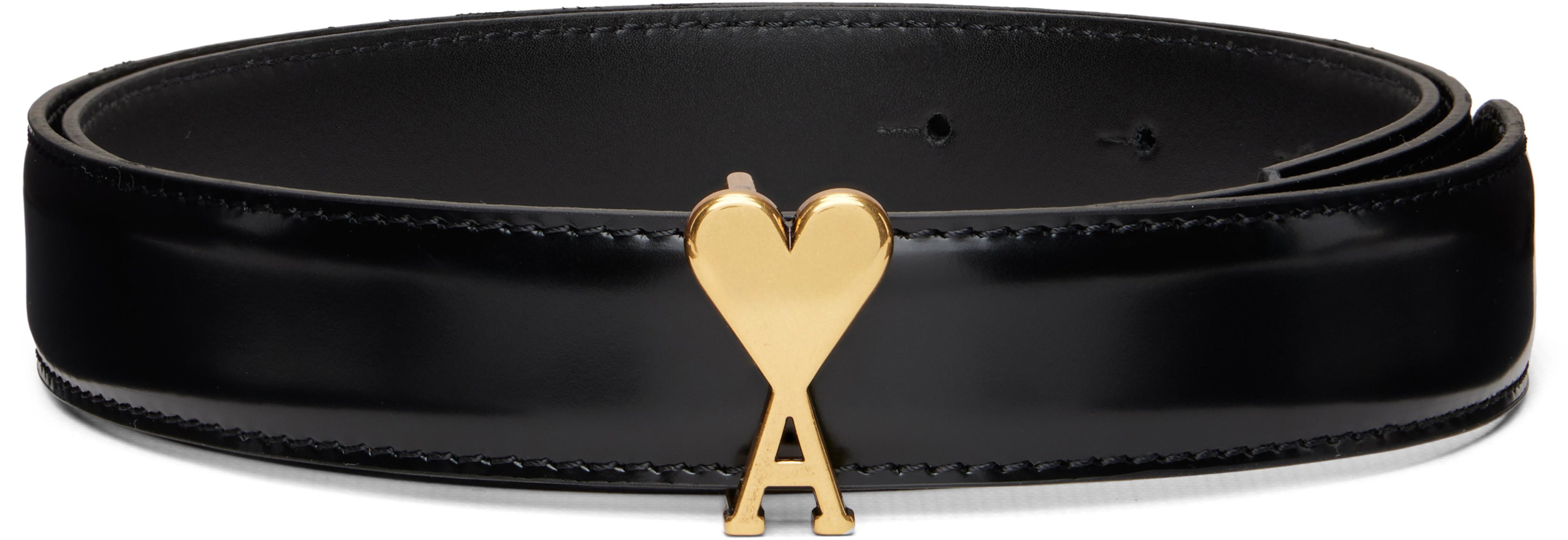 Black Cow Leather Ami de Coeur Buckle Belt by AMI