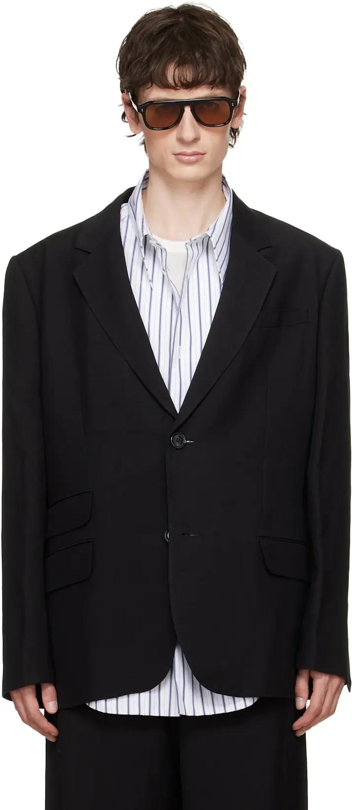 Black Linen Blend Single-Breasted Straight Blazer by AMI