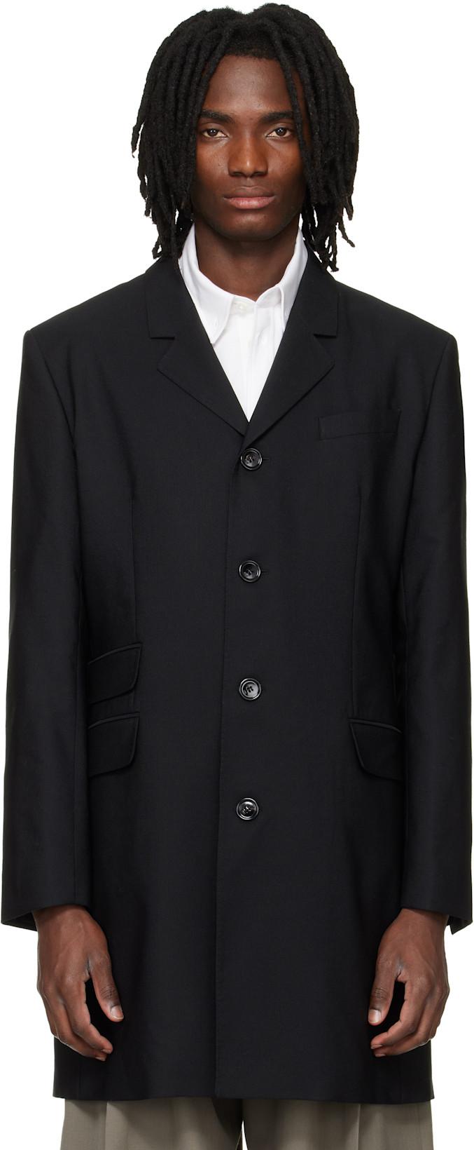 Black New Wool Straight Simple Breasted Coat by AMI
