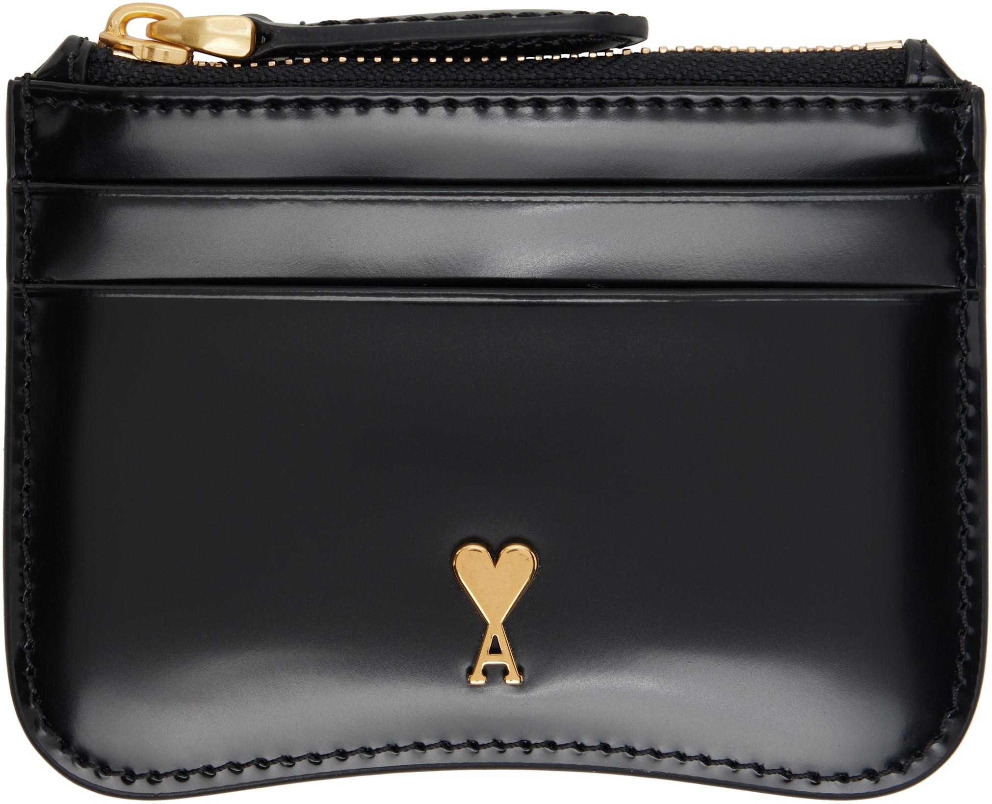 Black Paris Paris Zipped Card Holder by AMI