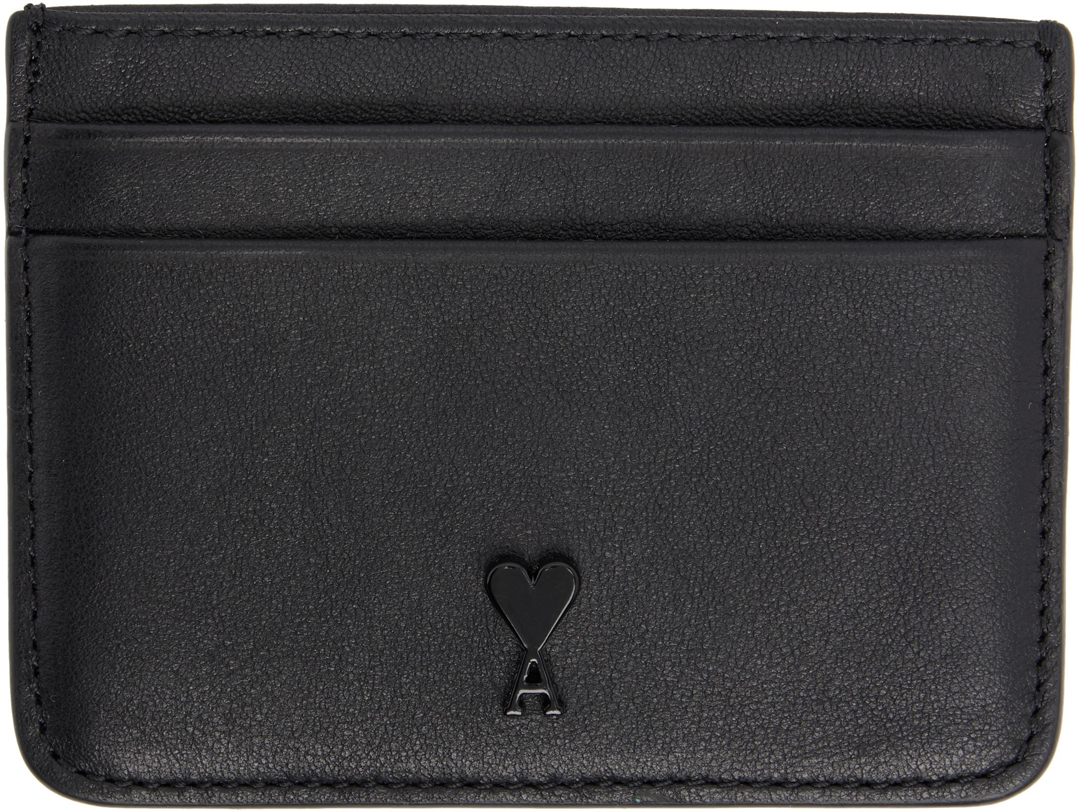 Black Smooth Leather Ami de Coeur Card Holder by AMI