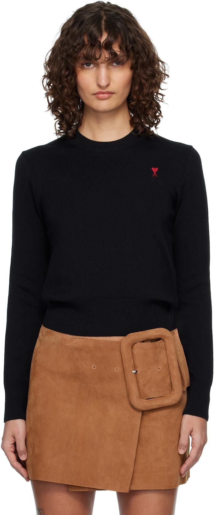 Black Wool Ami De Coeur Crewneck Sweater by AMI