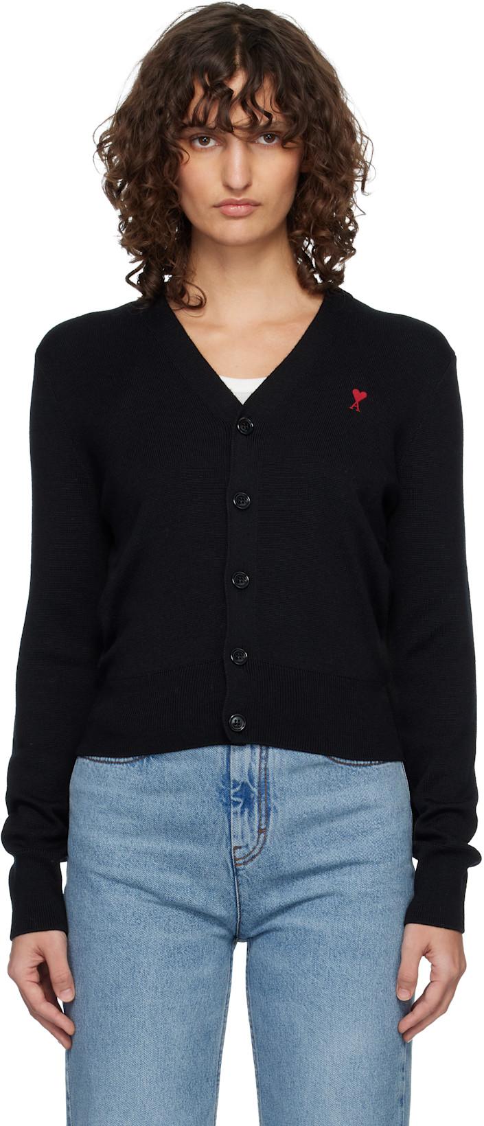 Black Wool Ami de Coeur Cardigan by AMI